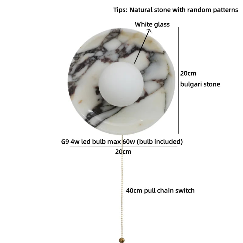 Axyaa Round Stone LED Wall Sconce Shower Light 220v White Ball Bulb Mirrors Stair Kitchen Bathroom