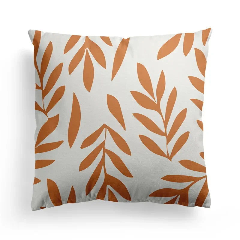 Axyaa Nordic Orange Geometric Flower Print Throw Pillow Cover for Home and Office