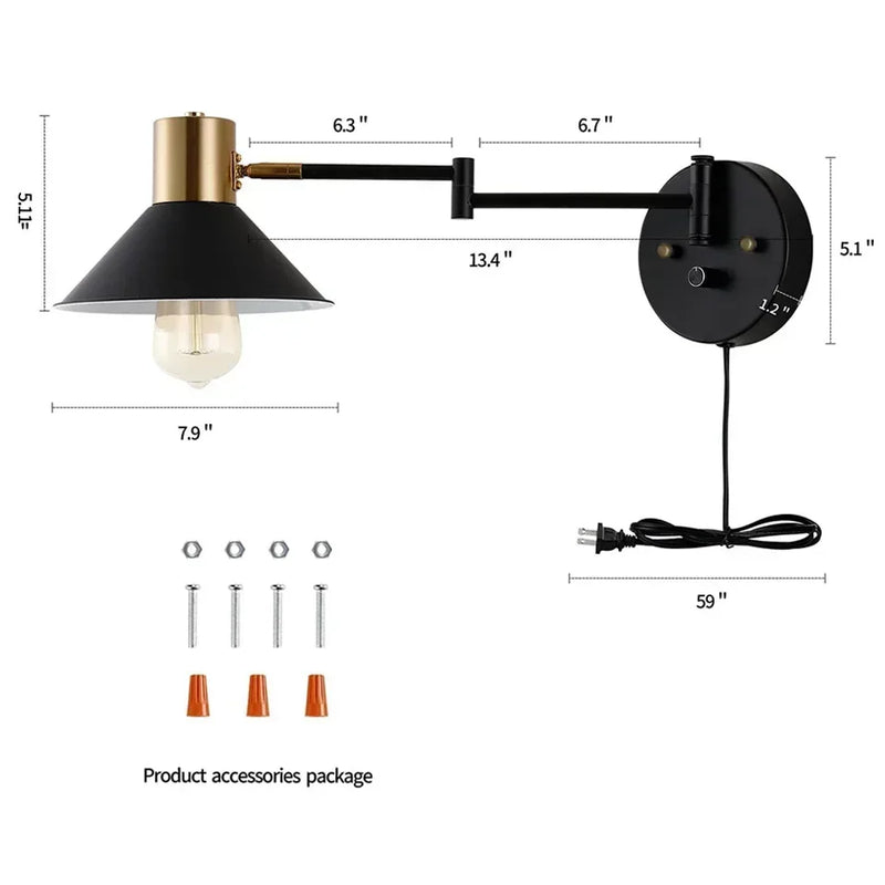 Axyaa Adjustable Plug-in Wall Sconce for Bedside and Study