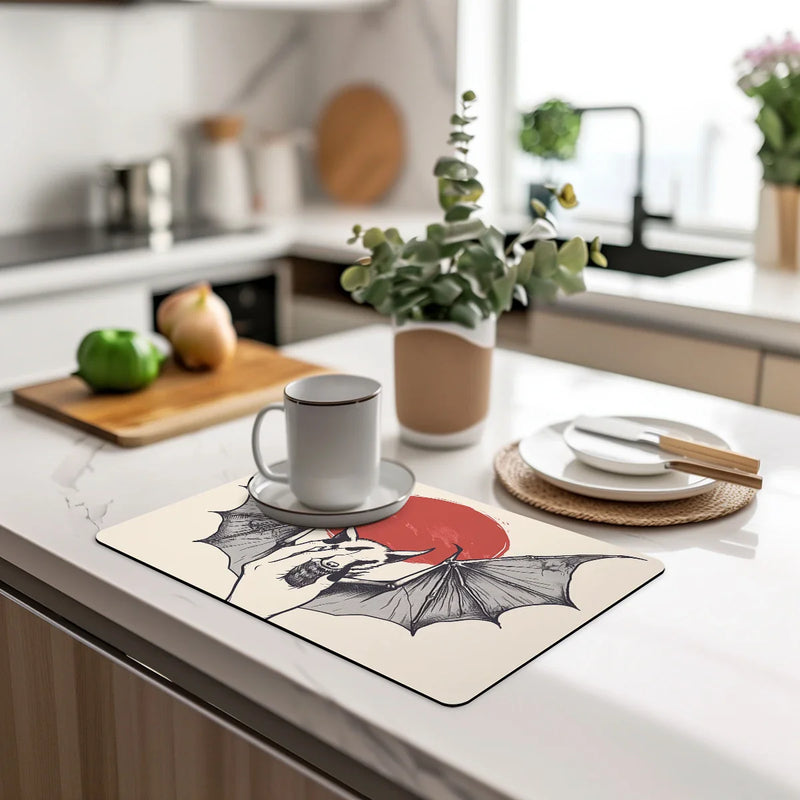 Axyaa Halloween Bat Drying Mat: Absorbent Anti-Slip Placemat for Table Cup Drying