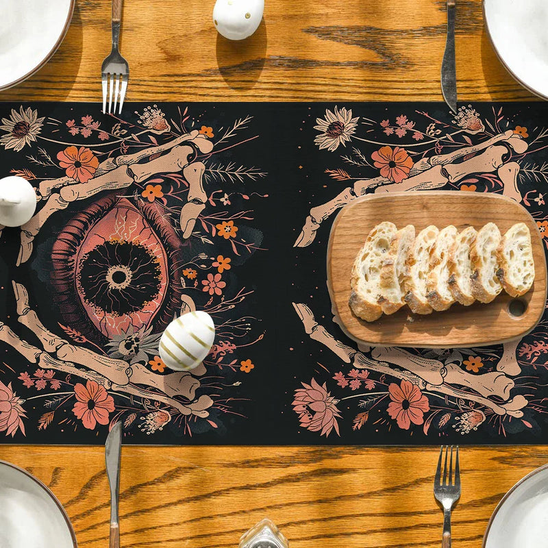 Axyaa Halloween Table Runner Farmhouse Decor Holiday Party Branches Flowers Leaves