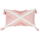 Bohemian Pink Geometric Tassel Throw Pillow Cover for Living Room Sofa by Axyaa
