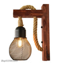 Axyaa Industrial Hemp Rope Wall Lamp Wood Sconce E27 Loft Indoor Outdoor Light
