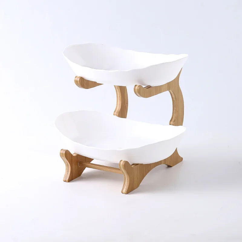 Axyaa 2/3 Layer Wooden Dinnerware Set - Partitioned Fruit Bowl, Candy Trays, Salad Bowl