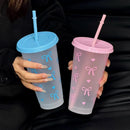 Axyaa Kawaii Bow Tumbler with Straw - BPA Free Portable Reusable Drinking Bottle