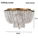 Axyaa Gold Frame White Beads Chandelier with Crystal Shade
