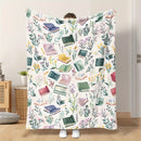 Axyaa Flannel Knitted Throw Blanket with Watercolor Books Wildflowers Pattern