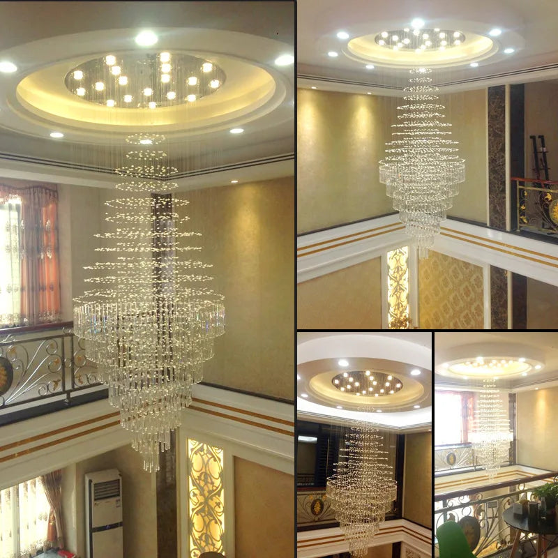 Axyaa Crystal Staircase Chandelier: Modern LED Lighting for Home, Hotel, and Restaurant