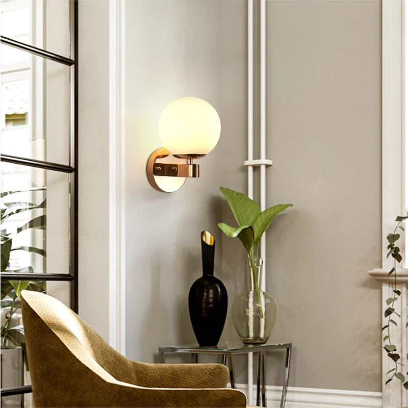 Axyaa Vintage Loft Sconce Wall Lamp Gold Black Glass Ball Iron Night Light