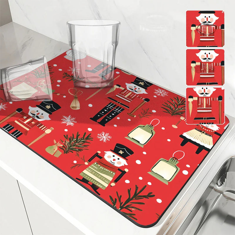 Axyaa Christmas Diatoms Non-slip Absorbent Coffee Bar Drying Mat
