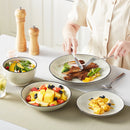 Axyaa Handpainted Spiral Ceramic Dinnerware Set in Beige - 24/48 Piece