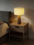 Axyaa Modern Ash Wood LED Bedside Table Lamp with Cloth Lampshade