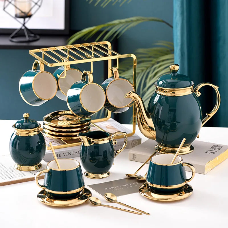 Axya™ Luxury Bone Tea Set with Coffee Pot, Cups, and Accessories