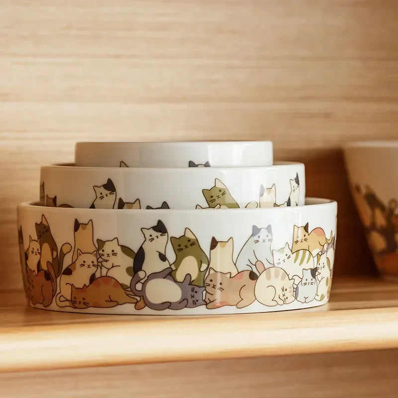 Axya Lazy Cat Glazed Bowl with Cover - Microwave and Salad Friendly
