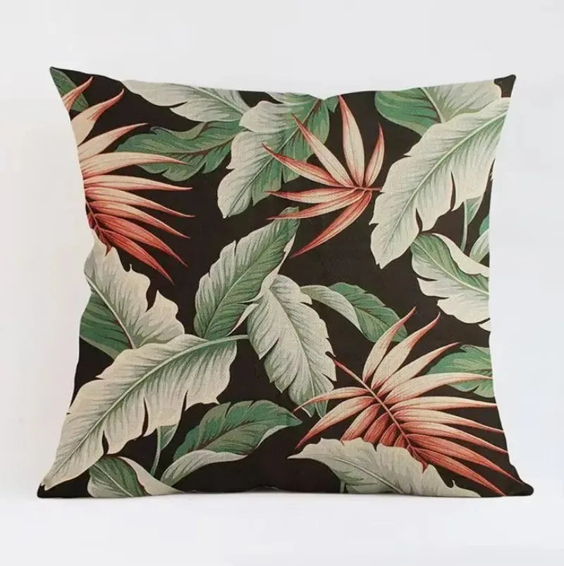 Axyaa Tropical Plant Leaves Cushion Cover for Home Decor