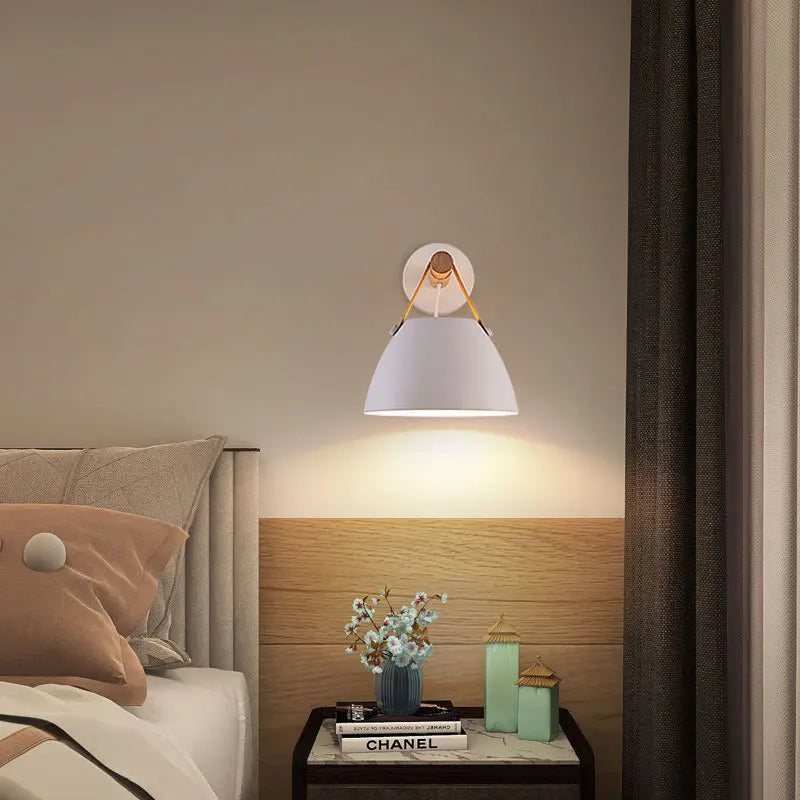 Nordic Wooden LED Wall Lamps by Axyaa: Leather Belt Iron Head Hanging Sconces for Indoor Decor Lighting