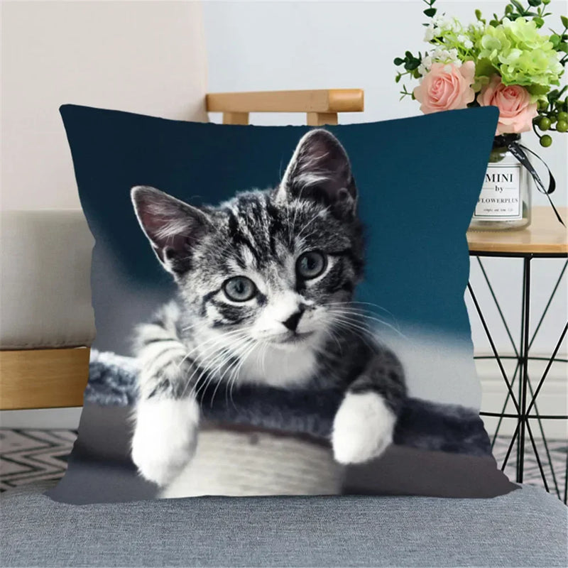 Cute Cat Print Pillowcase by Axyaa - Perfect for Home, Car, and Sofa