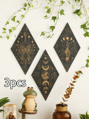 Axyaa Black Moon Phase Rhomboid Wooden Wall Decor - Boho Witch Aesthetic Wall Art