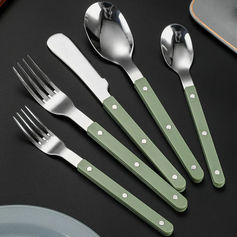 Axyaa Stainless Steel Cutlery Set with ABS Handle - 5pcs Flatware Set