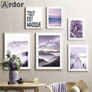 Violet Dream Lake Bridge Bloom Canvas Wall Art by Axyaa