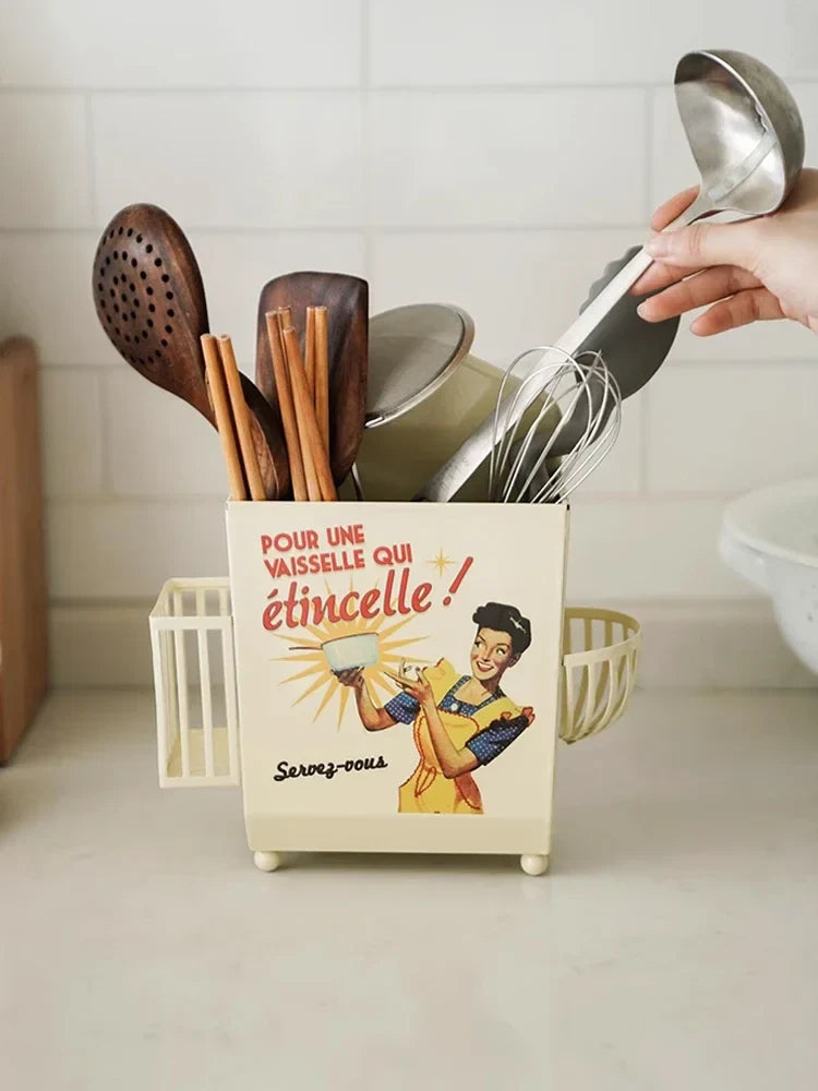 Axya French Vintage Tableware Storage Bucket Kitchen Shelf Set