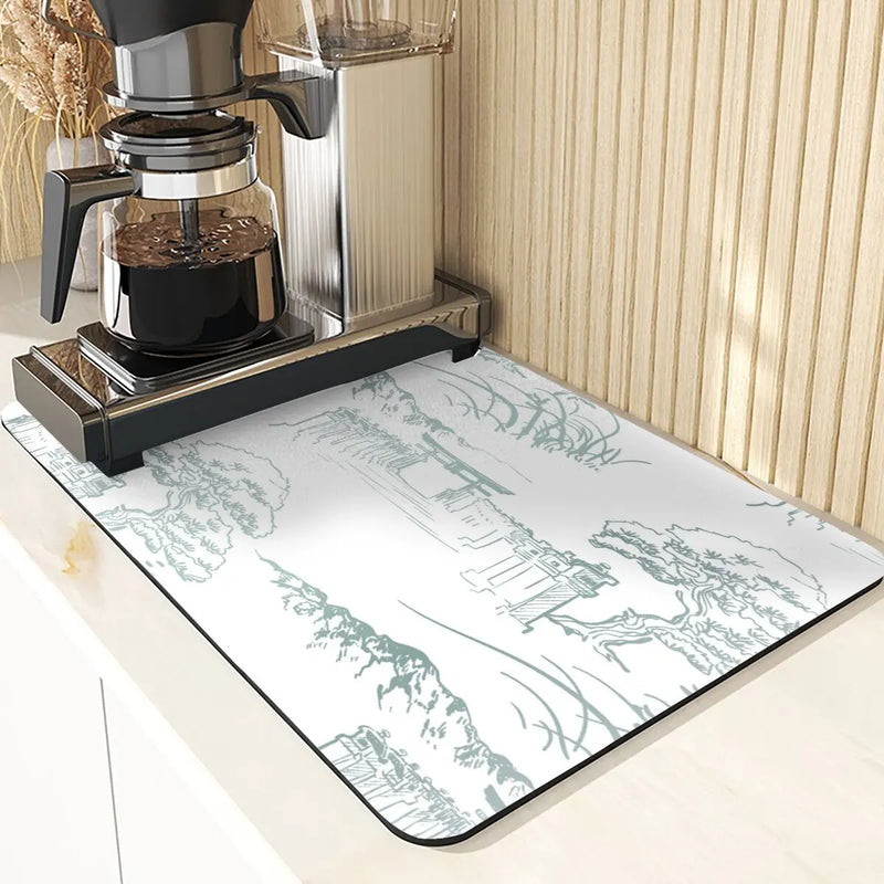 Axyaa Floral Silicone Coasters Set: Non-Slip Kitchen Mats, Flowers Pattern Diatomaceous Earth Placemat