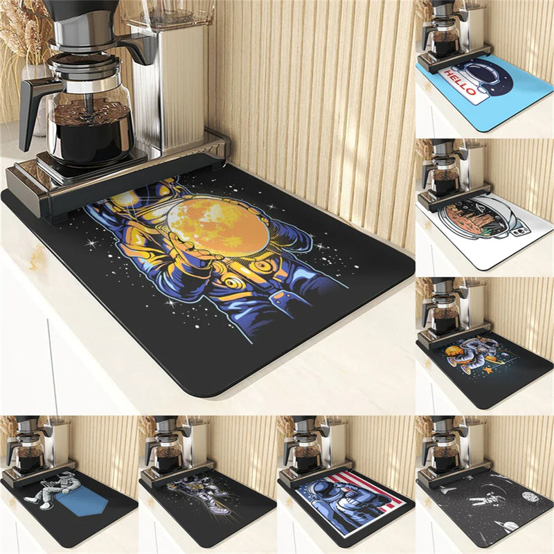 Axyaa Astronaut Silicone Dish Mat - Space Style Diatomaceous Earth Kitchen Accessory