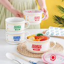 Axyaa Ceramic Noodle Bowl with Lid - Large Capacity Soup & Salad Lunch Box