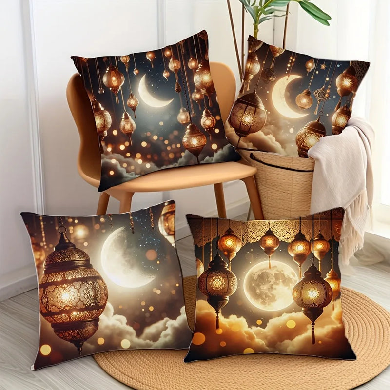 Axyaa Ramadan Pillow Cover: Fasting Lamp & Crescent Moon Design