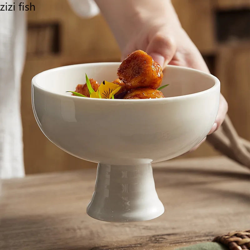Axya Round Ceramic High Feet Dinner Bowl Set