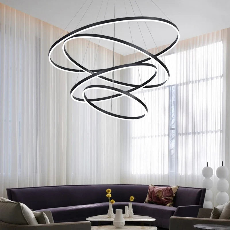 Axyaa Circle Ring Chandelier for Duplex Villa Staircase, Living Room, and Hall