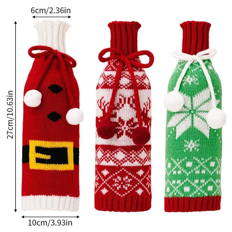 Knitted Snowflake Elk Christmas Wine Bottle Cover by Axyaa