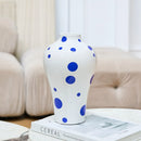 Axyaa Blue Geometric Ceramic Vase with Quilted Pattern and Polka Dots