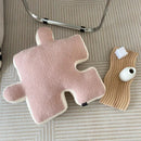 Axyaa Teddy Velvet Jigsaw Seat Cushion - White & Black Soft Back Pillow