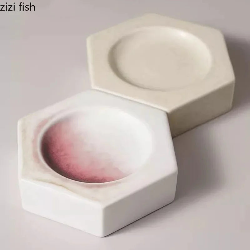 Axya Hexagonal Ceramic Dinner Plate: Molecular Cuisine Speciality Tableware
