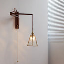 Axyaa Wood Square Glass Wall Sconce LED Lights with Pull Chain Switch