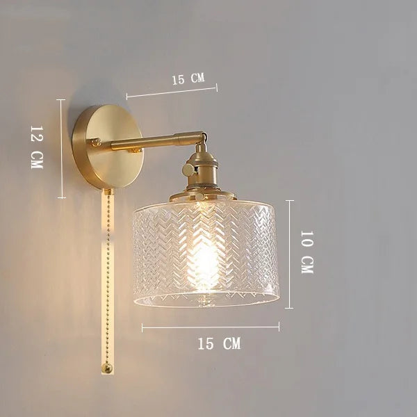 Axyaa Clear Glass LED Wall Lights Copper Pull Chain Switch Modern Wandlamp