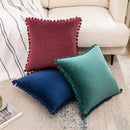 Axyaa Green Velvet Pompom Throw Pillow Cover Luxury European Style