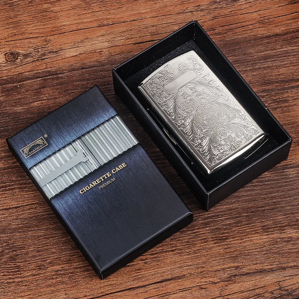 Axya Chrome Plated Metal Cigarette Case with Gift Box, Portable & Anti-Pressure