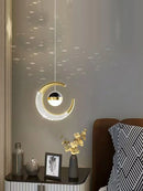 Axyaa Gold Moon Bedside Pendant Light, Adjustable Shade for Dining Room & Bedroom