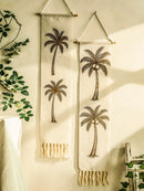 Tropical Coconut Tree Tasseled Tapestry by Axyaa - Natural Linen Beach Decor