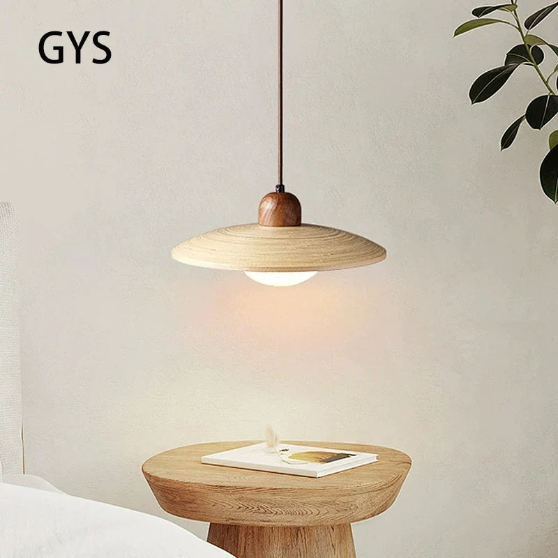 Axya Japanese Cream Style Wood Pendant Lamp for Bedroom, Retro Nordic Restaurant Decor