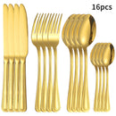 Axyaa Gold Stainless Steel Tableware Set - Knife, Fork, Spoon - 4/6/16/24pcs