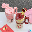 Axyaa Kawaii Cherry Bow Water Bottle 1200ml Straw Cup with Filter and Handle