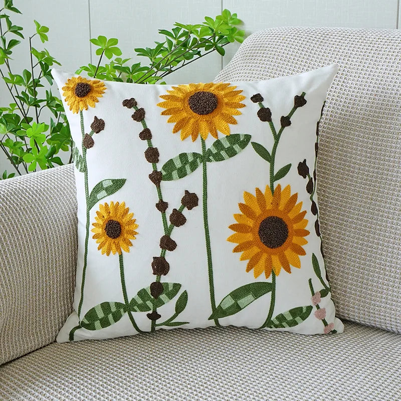 Axyaa Wild Floral Plant Embroidery Pillow Cover, 45x45cm, Country Style