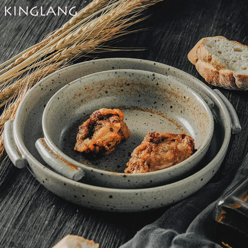 Axya Handcrafted Rough Pottery Plate with Handle