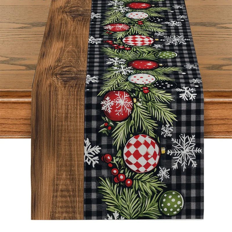 Axyaa Christmas Ball Fir Snow Table Runner for Home Decor & Parties