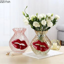 Axyaa Flaming Red Lips Glass Vase: Creative Floral Arrangement for Room Aesthetic