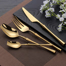 Axyaa 24-Piece Gold Stainless Steel Cutlery Set Flatware Knife Fork Spoon Mirror Matte