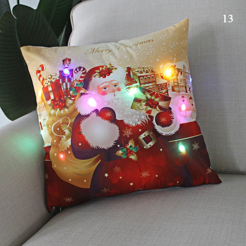 Axyaa LED Santa Claus Cushion Cover: Festive Light-Up Pillowcase for Home Decor
